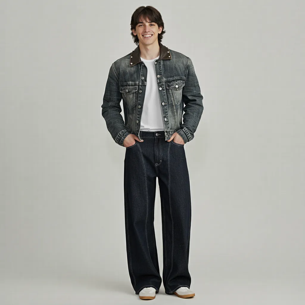 LEATHER COLLAR DENIM JACKET