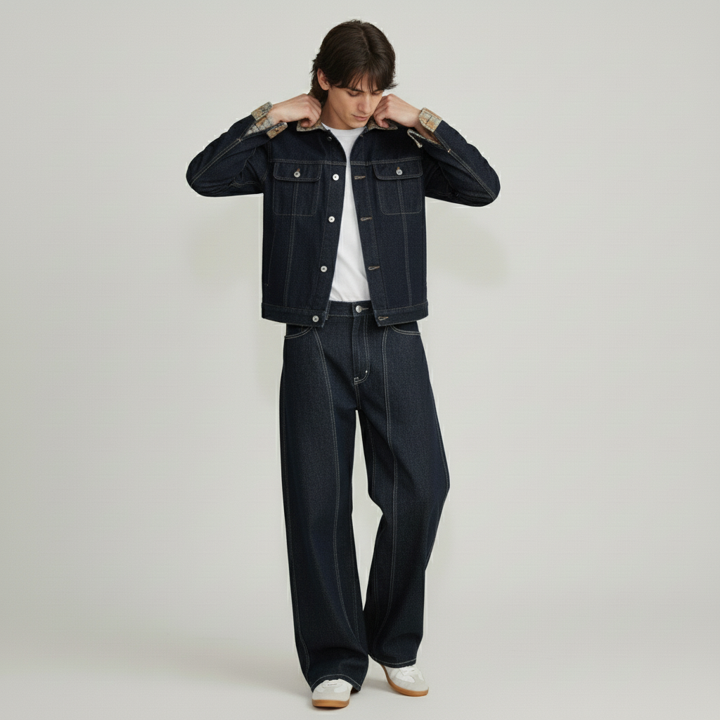 PLAID CONTRAST DENIM JACKET