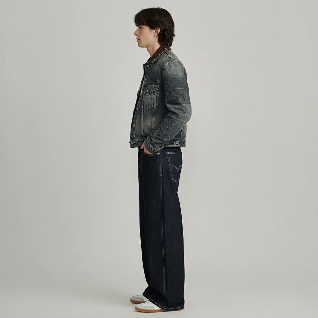 LEATHER COLLAR DENIM JACKET