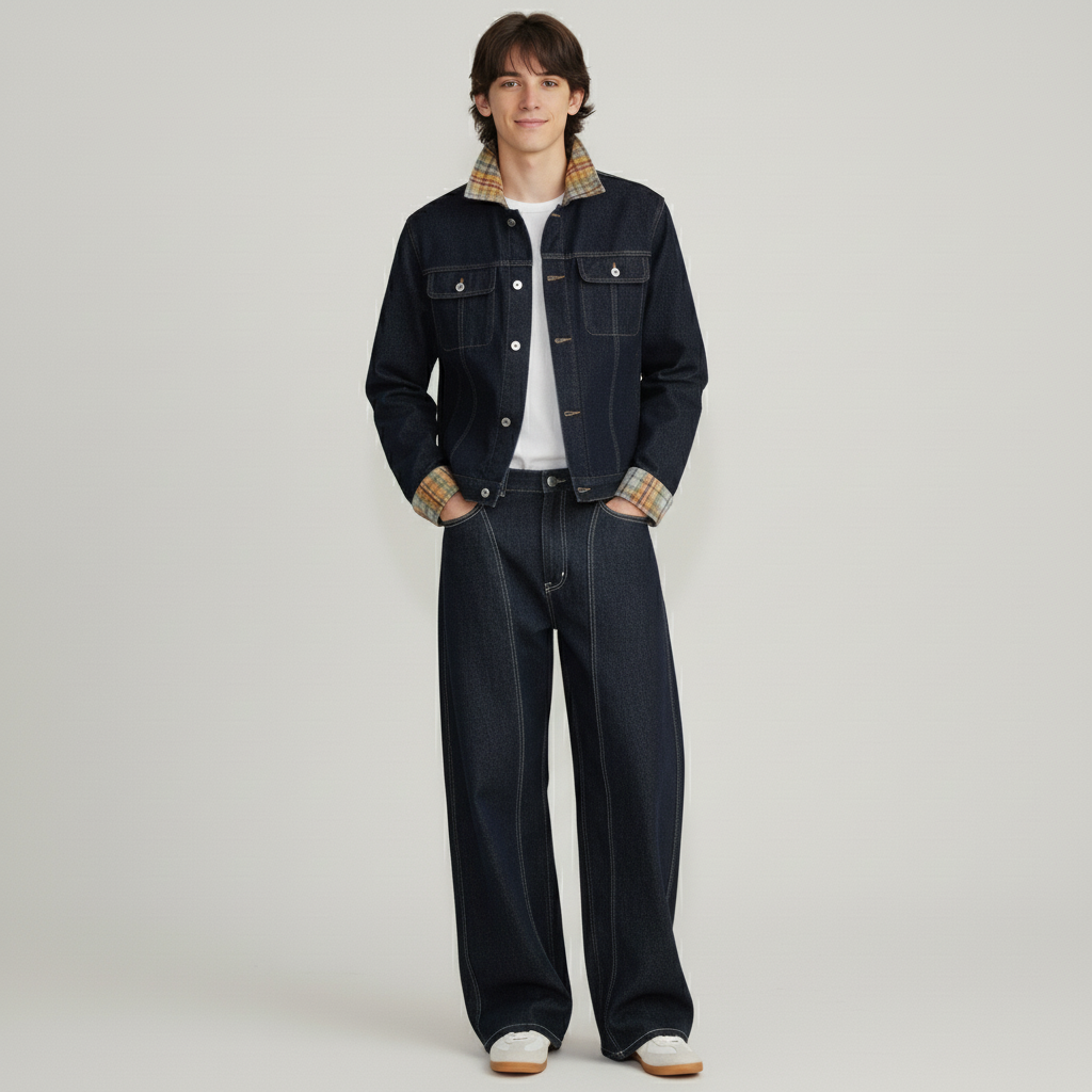 PLAID CONTRAST DENIM JACKET