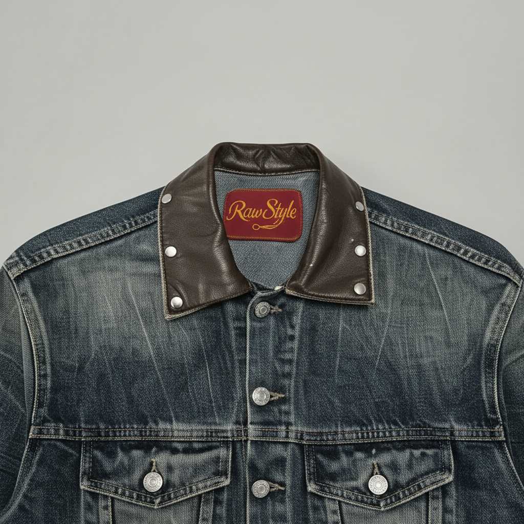 LEATHER COLLAR DENIM JACKET