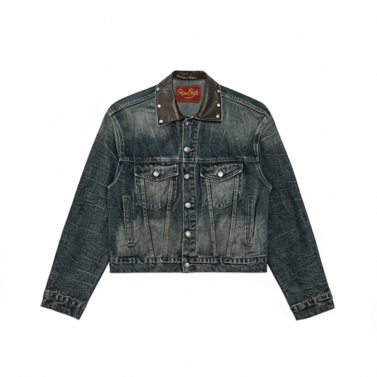 LEATHER COLLAR DENIM JACKET