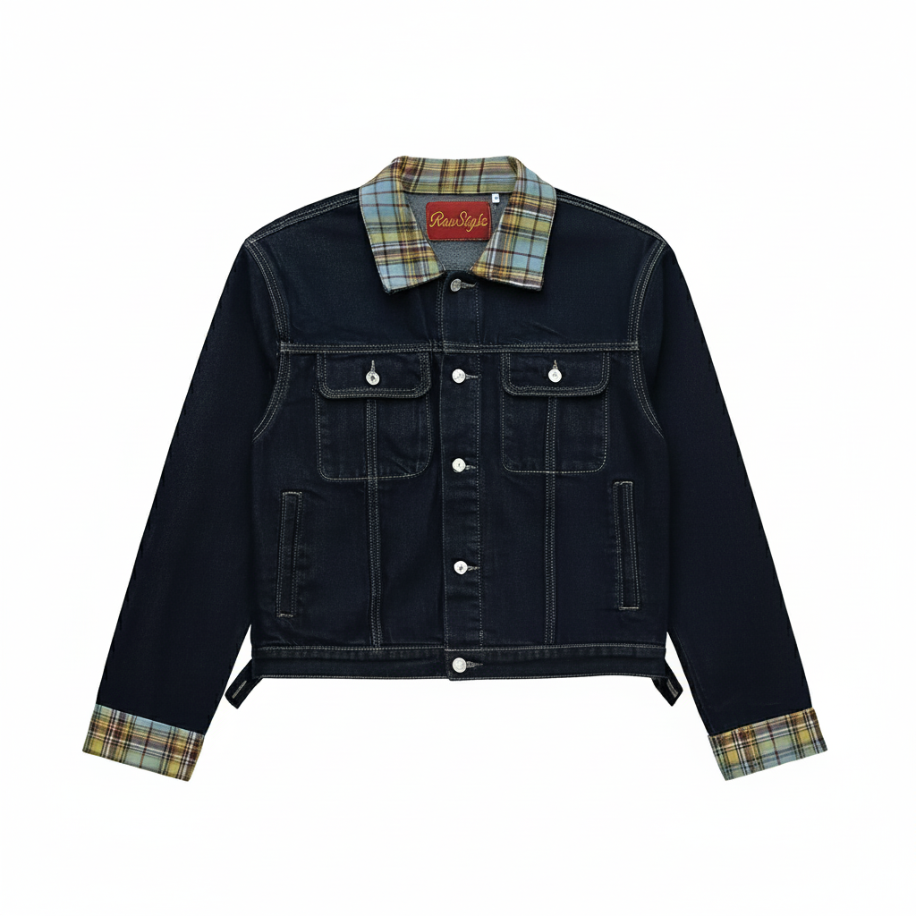 PLAID CONTRAST DENIM JACKET